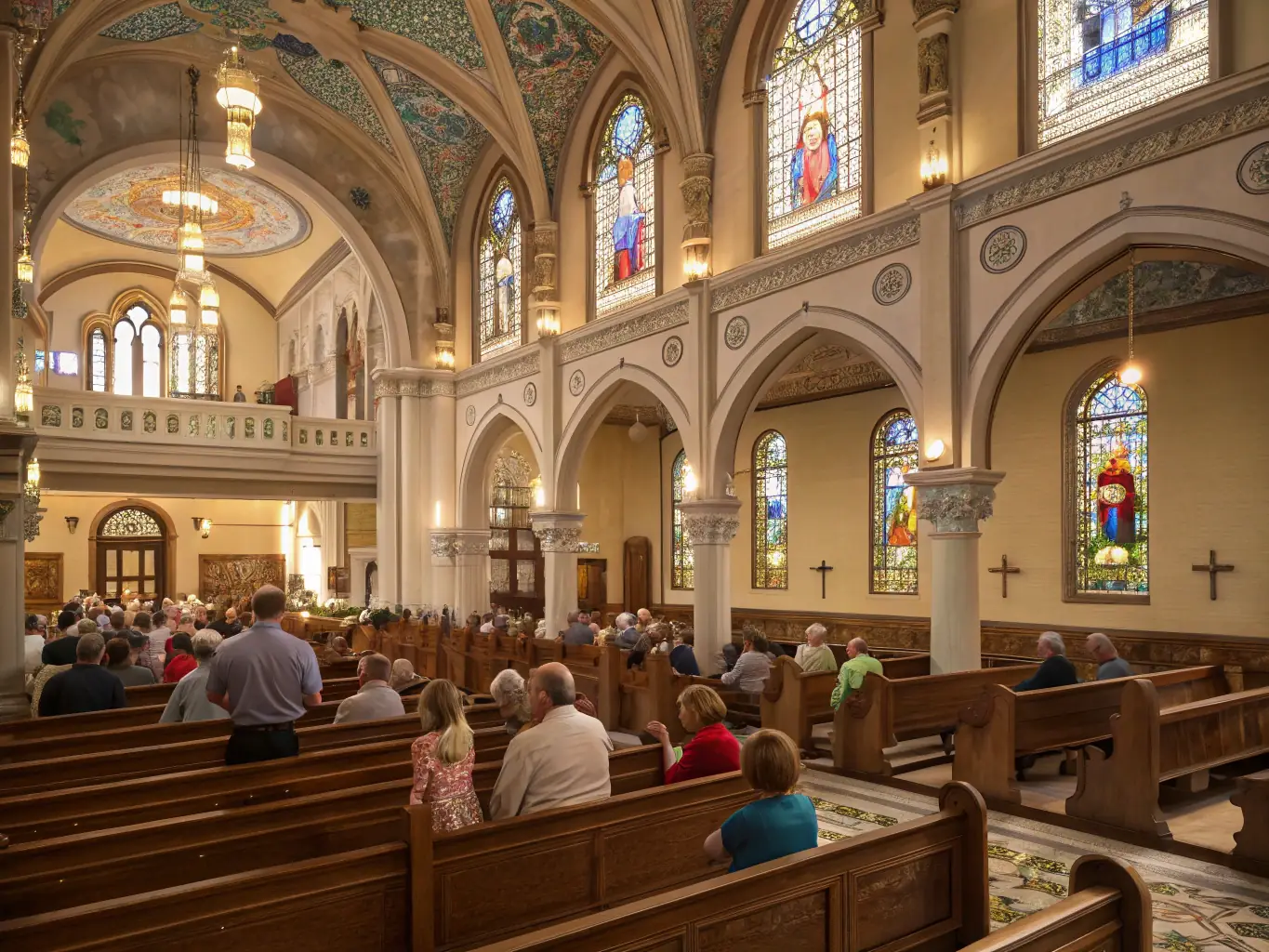 A vibrant image of a cultural event held within the Saint-Symphorien church, showcasing music, art, and community celebration.