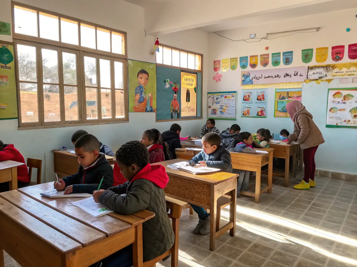 A photograph showing children participating in an educational workshop about local history and heritage, organized by the association in a local school.